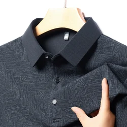 Hollow Printing Lapel Long-sleeved Polo Shirt Men's Korean Business Fashion Male T-Shirt Golf Bottoming Shirt Top Size M-4XL