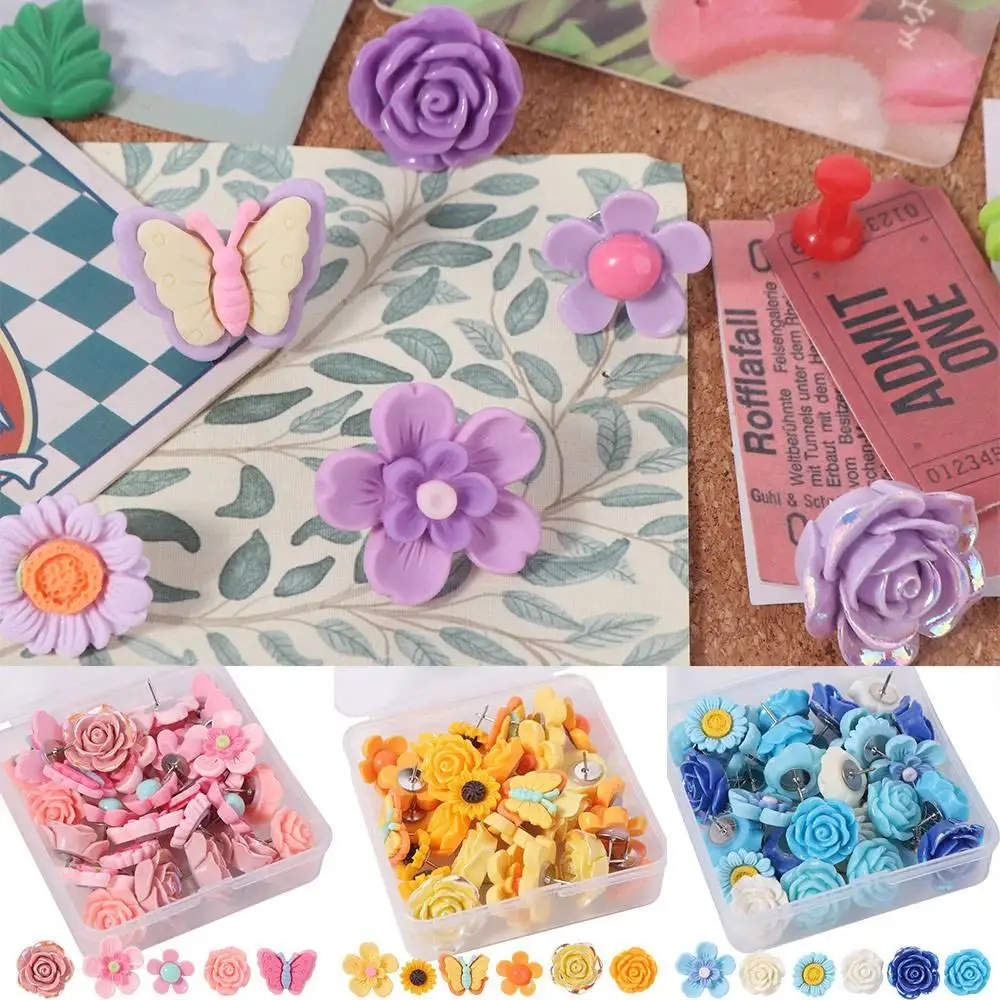 30Pcs DIY Butterfly Push Pins Creative Colorful Flower Pushpins 3D Multifunctional Blackboard Push Pins Corkboard