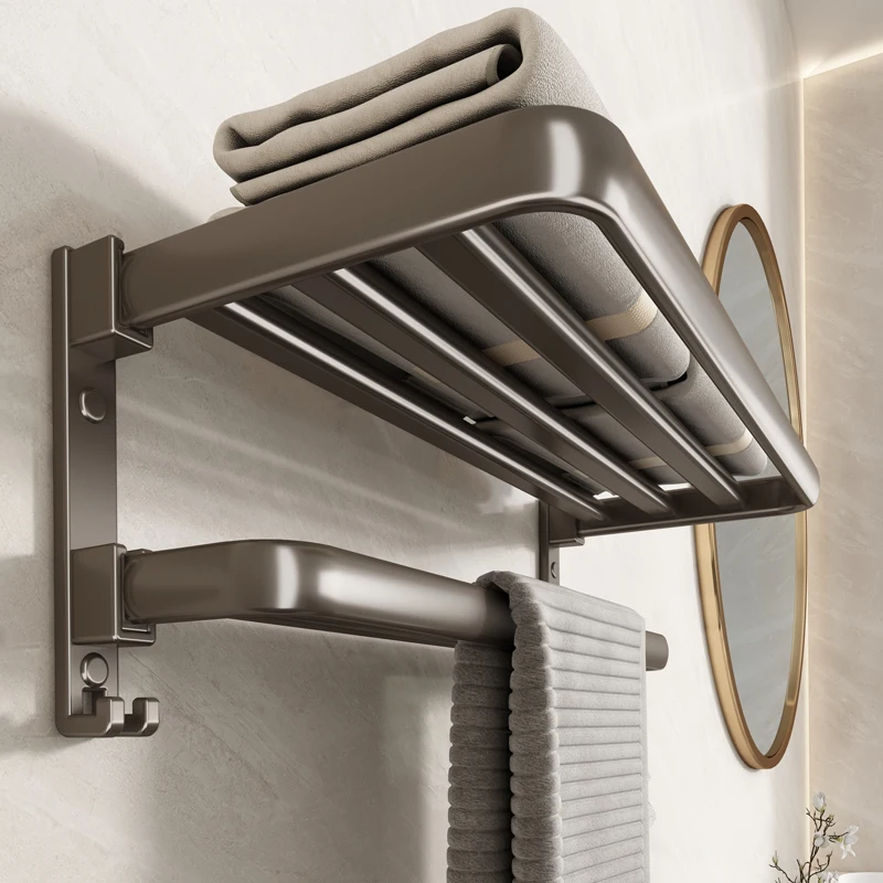 Aluminum Alloy Towel Rack Foldable Towel Bar Rustproof Towel Holder Wall Mounted Towel Storage Shelf Bathroom Accessories