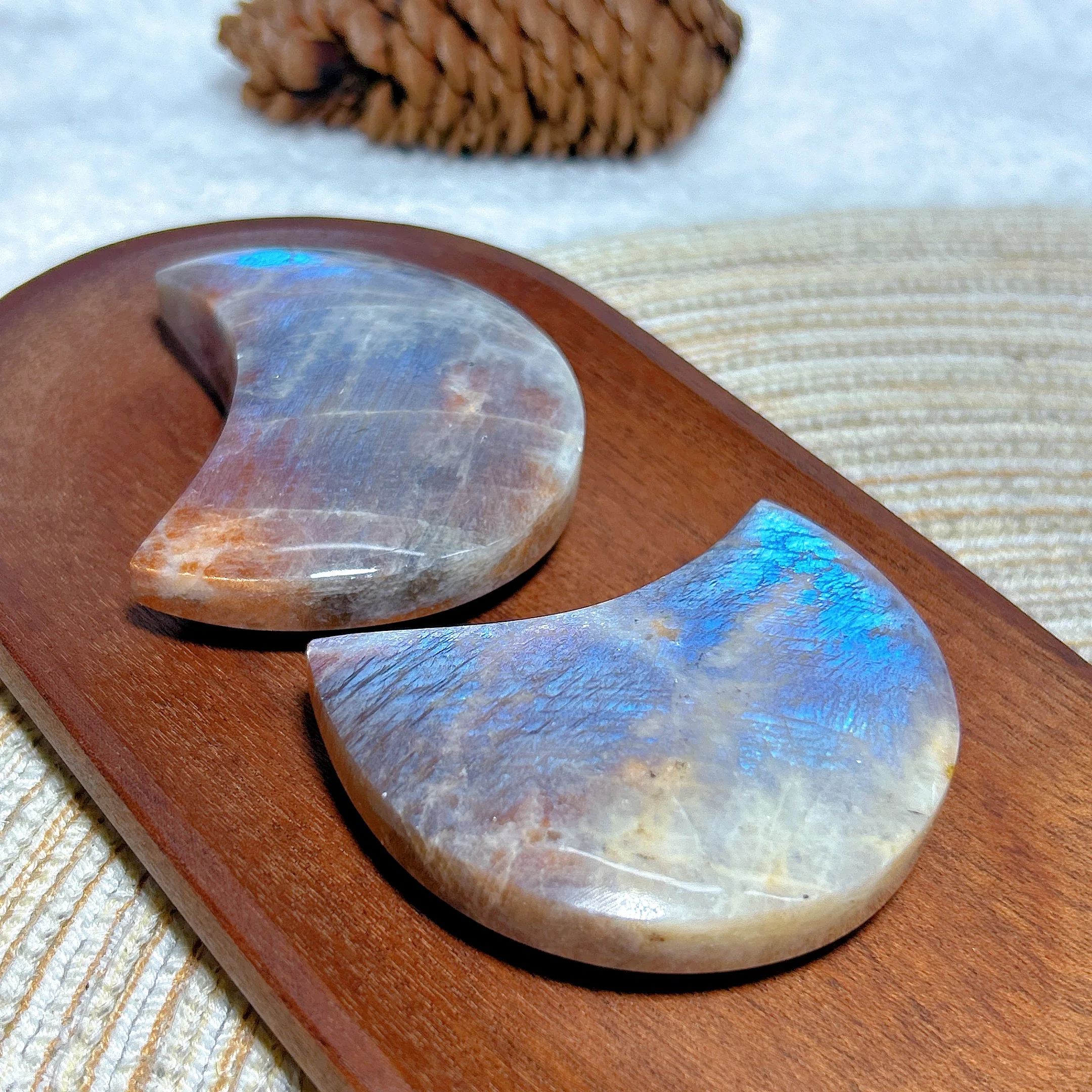 حجر القمر الكريستالي الطبيعي عالي الجودة مع حجر الشمس والقمر والأحجار الكريمة الزرقاء للشفاء المصقول والطاقة المعدنية ديكورات المنزل هدية #4