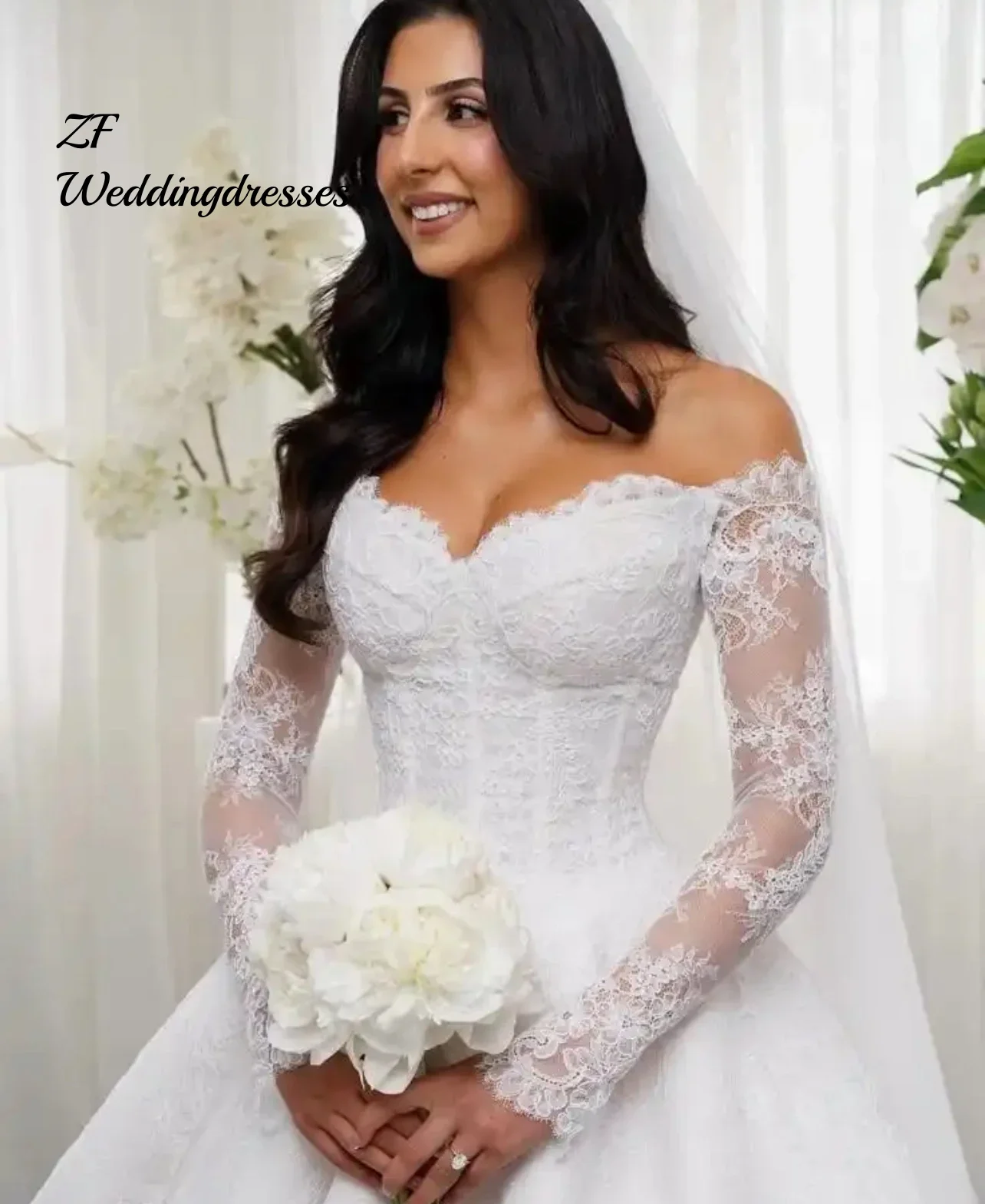 Maßgeschneidertes Schulterfreies Meerjungfrau-Hochzeitskleid Spitzenapplikationen Sweetheart-Ausschnitt Lange Ärmel Brautkleid Prinzessin Vestidos De Novia 2026