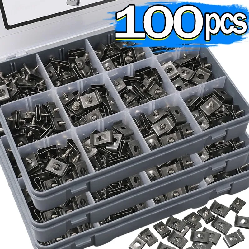 Car U Type Fastener Clip Metal Spring Nut Retainer Chimney Spire Clips for M4 M5 Screws Auto Motorcycle Door Panel Bumper Repair