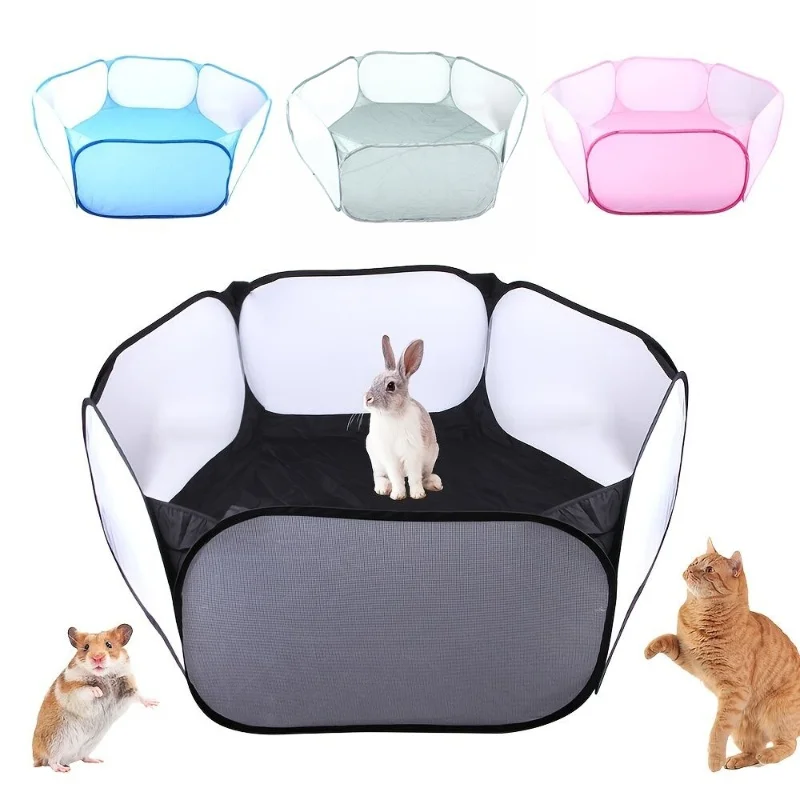 Portable Small Pet Cage Transparent Hedgehog Cage Tent Pet Playpen Open Folding Yard Fence For Dog Hamster Rabbit Guinea Pig