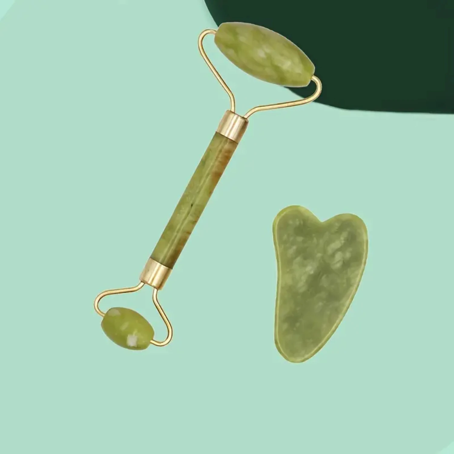 천연 옥 롤러 얇은 얼굴 마사지 도구 세트 천연석 리프팅 슬림 페이셜 Gua Sha 보드 안티 에이징 주름 롤러