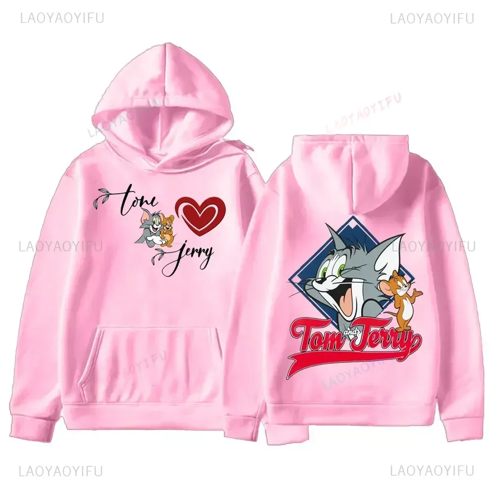 2024 Cat Tom Mouse Jerry Cartoon Couple Pullover Women Men Casual Sweatshirt Fashion Autumn Winter Hooded Unisex Ulzzang Hoody