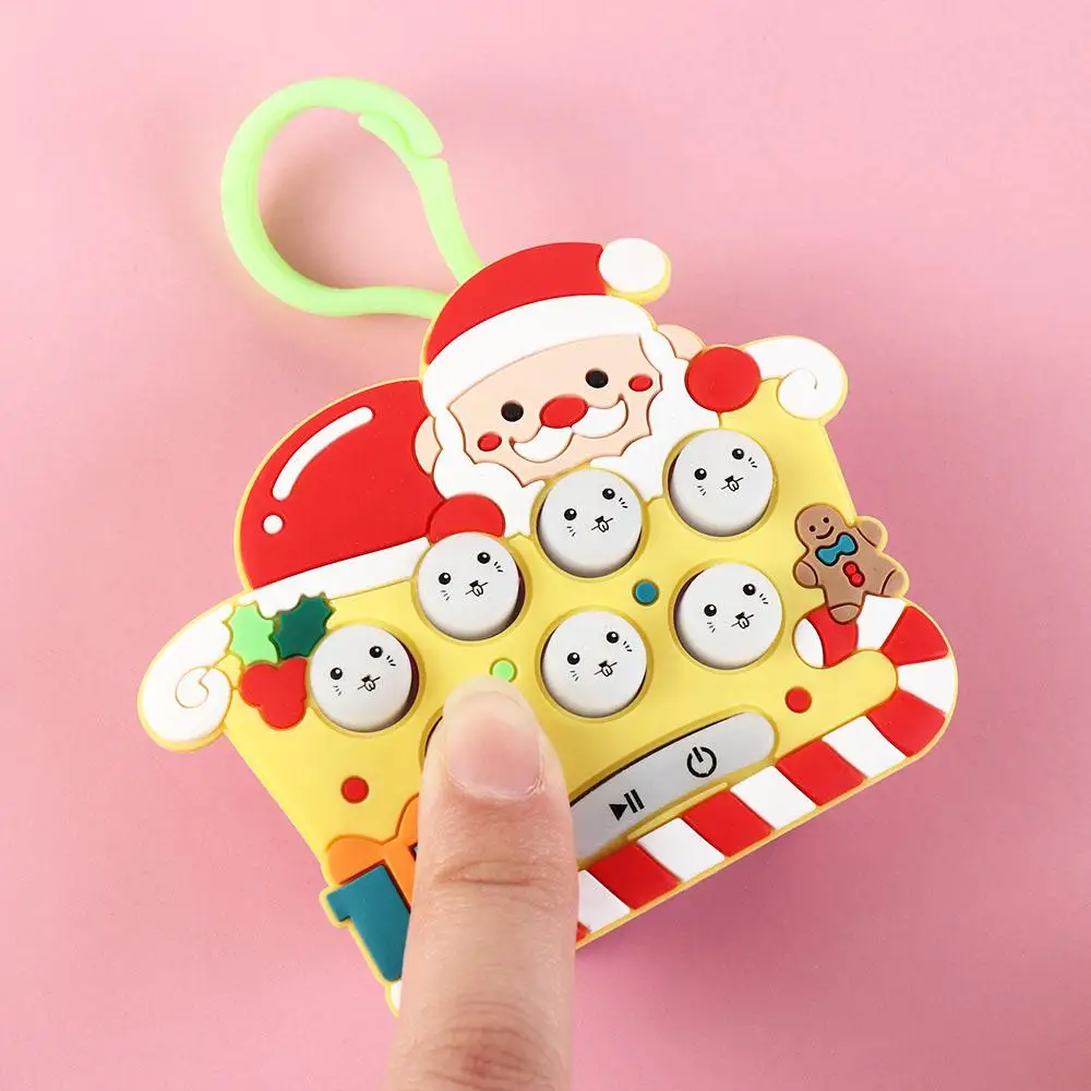 Game Keyring Mini Whack-a-Mole Machine Cartoon Christmas Handheld Game Machine Keychain Quick Press Music Quick Push Bubble Game