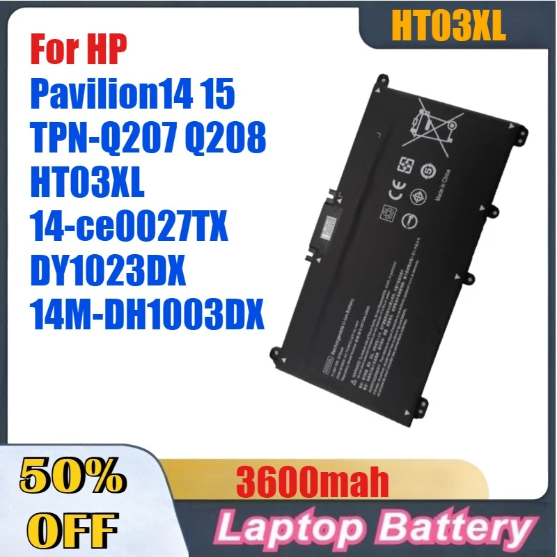 Baterai Laptop HT03XL Berkualitas Tinggi 3600Mah untuk HP Pavilion14 15 TPN-Q207 Q208 HT03XL 14-ce0027TX DY1023DX 14M-DH1003DX