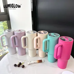 New 40OZ car cup stainless steel double-layer insulation and leak-proof folding straw ice cup