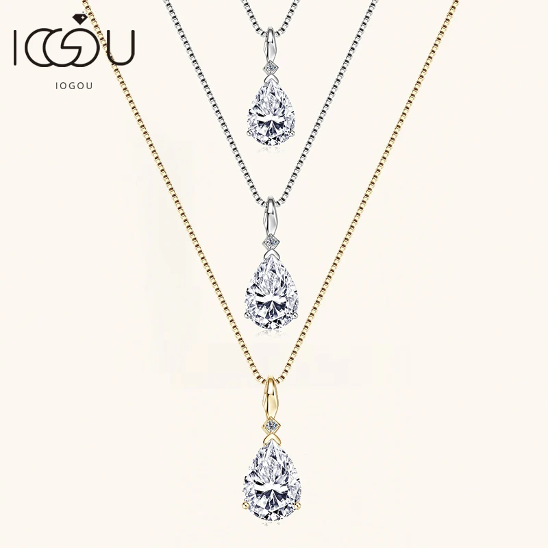 

IOGOU 2CT 1,5CT 4CT подвеска-капля грушевидной огранки D муассанит ожерелье для женщин 925 серебряная цепочка роскошные подвески-капельки с каплями воды