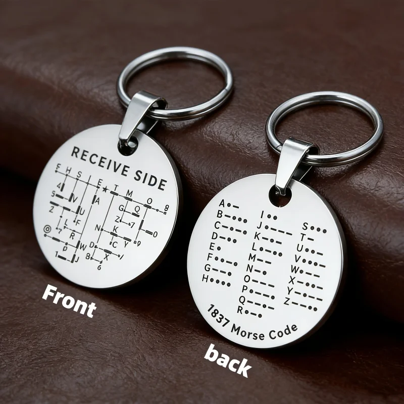 Morse Code Keychain, Double-Sided Alphanumeric Educational Tool, Stainless Steel Car Accessory, Unisex Gift for Radio Amateurs