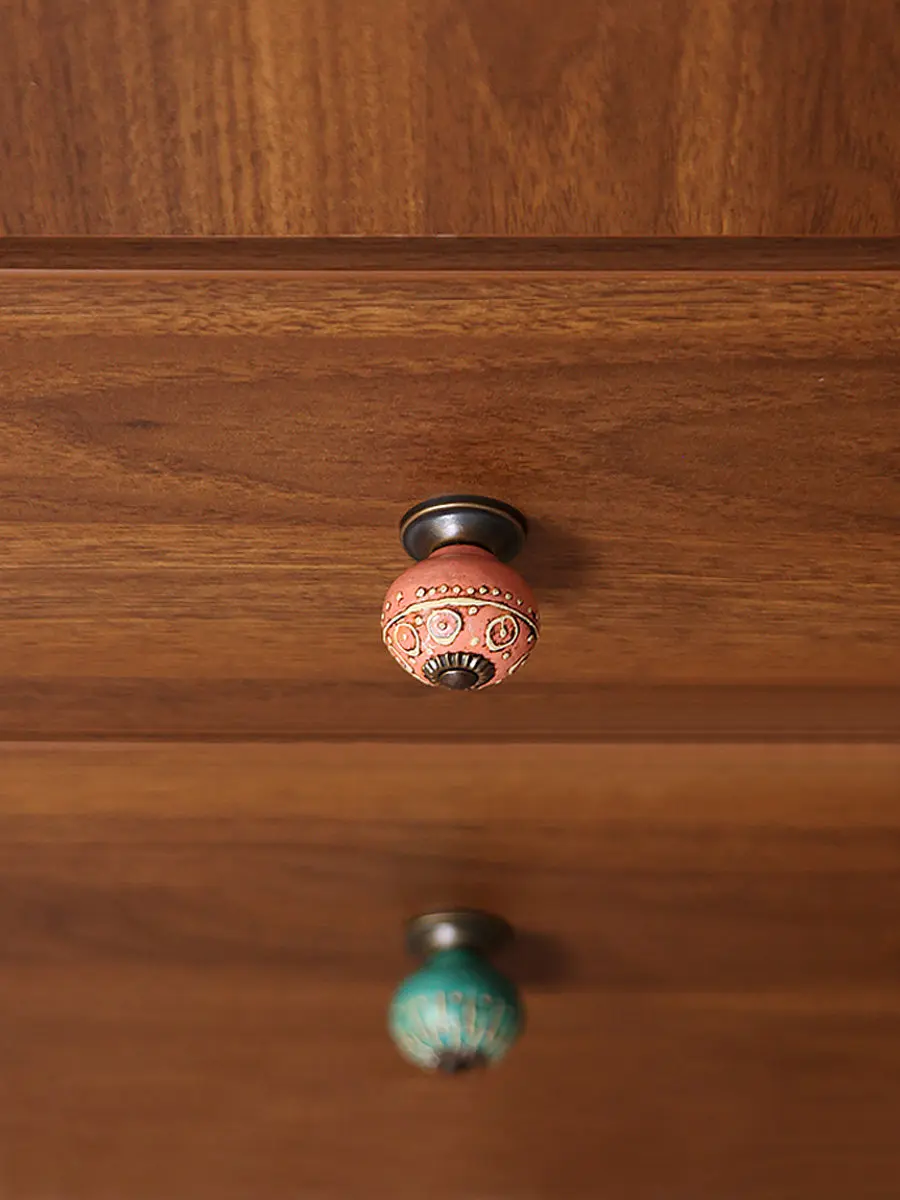 Retro Hand-painted Medieval Ceramic Spherical Handle High-end Brass Small Handle for Cabinet Door Wardrobe Door