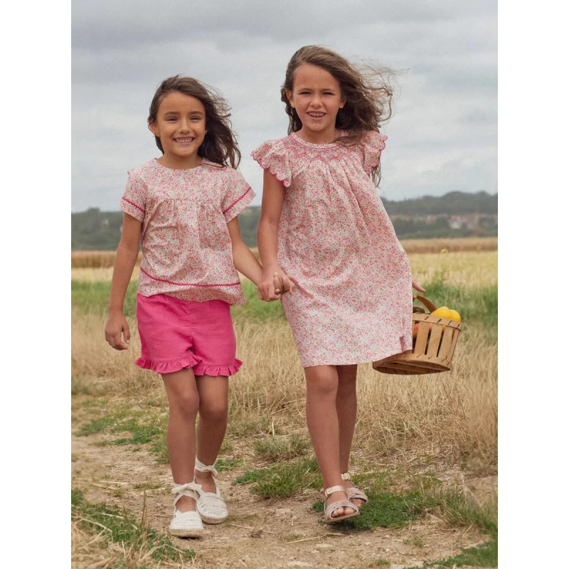 

Girls' Pastoral Style Dress2025Nordic Summer New Children's Bright Red Floral Stylish Thin Dress