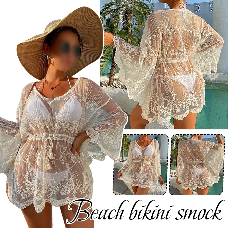 ผู้หญิงฤดูร้อนชุดว่ายน้ํา SHEER ตาข่ายลูกไม้ชุดสายรัดป้องกันแสงแดด Tops Beach บิกินี่ห่อชีฟอง COVER-up