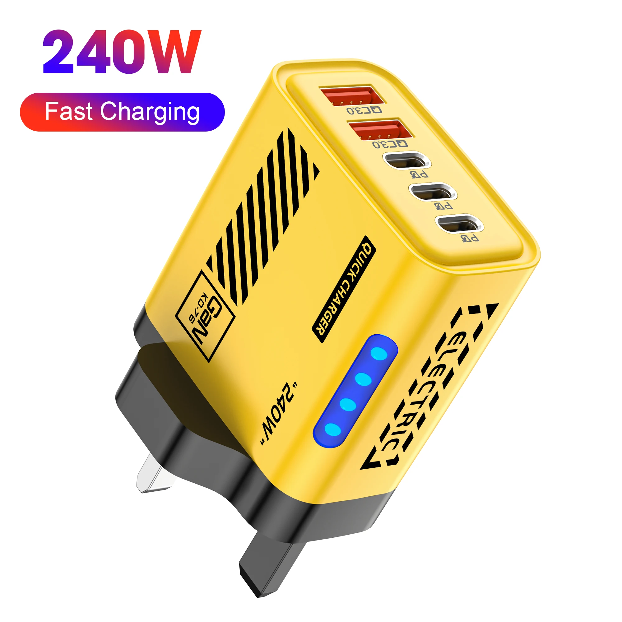 240W GaN 5 in 1 Desktop Charger USB C PD QC 3.0 Fast Charging Charger For MacBook iPhone 17 16 15 Pro Samsung Xiaomi EU US Plug