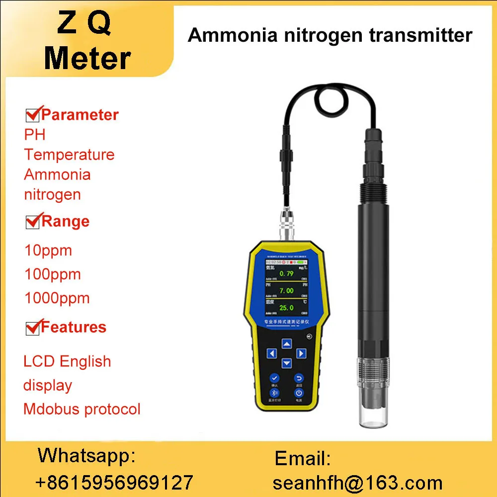 LCD portable rechargeable online ammonia nitrogen PH temperature water quality detector sensor transmitter with controller