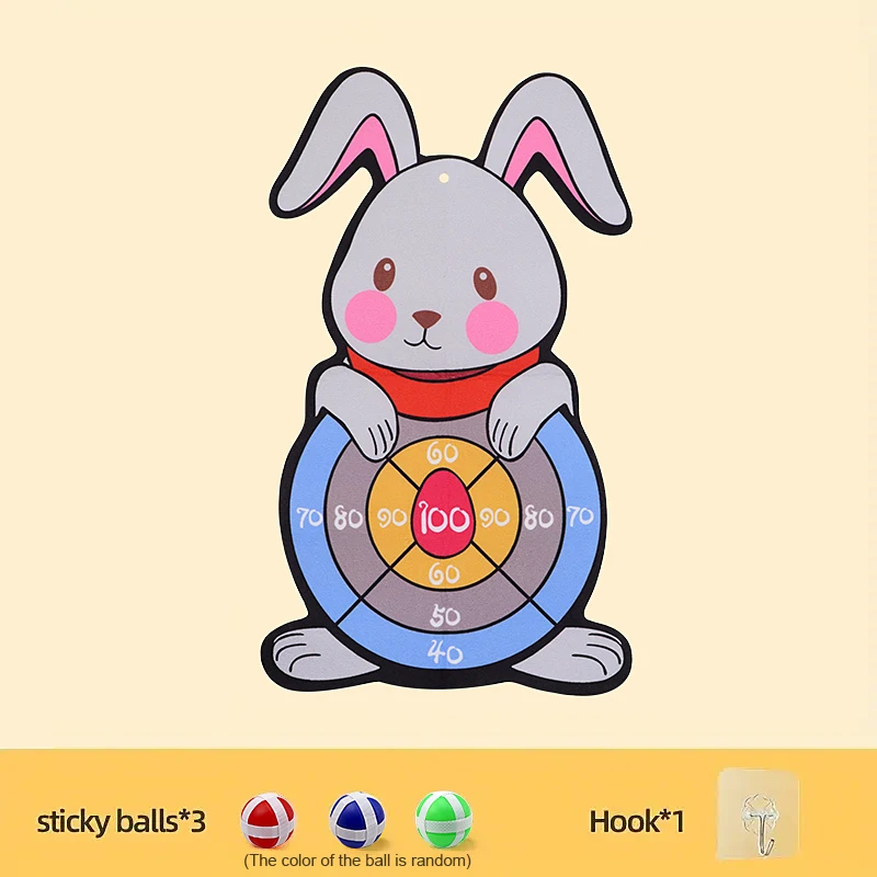 مجموعة لوحة رمي السهام اللزجة على شكل أرنب لطيف، مناسبة لألعاب الرمي التفاعلية الداخلية/الخارجية، بما في ذلك 3 كرات وخطافات