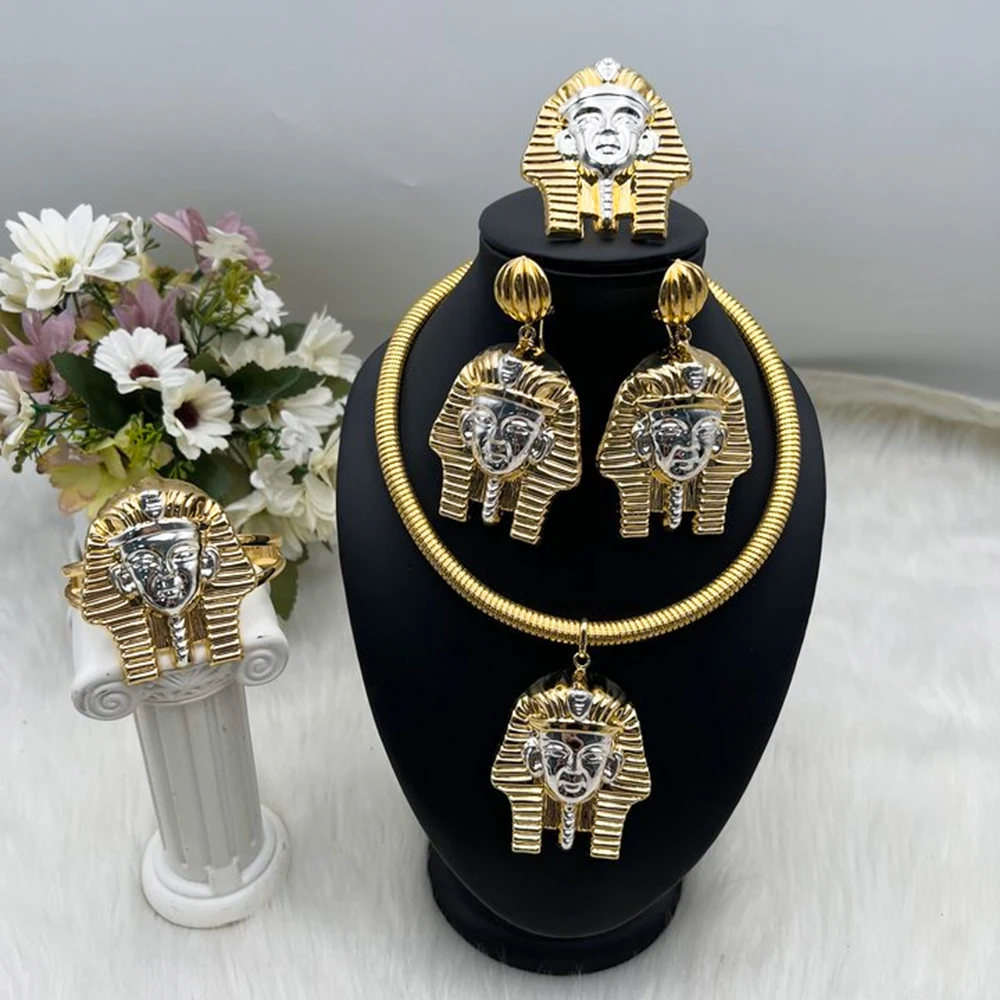 

Gold and Silver Color Large Jewelry Set for Women Human Design Earrings Necklace Dubai African Bracelet Ring Weddding Bridal Gif