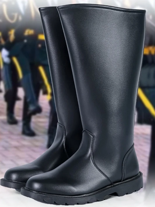 High-Tube Zipper Boots Equestrian Ceremony Guard Team Long Boots Student Flag Raising  Riding Traditional Chinese Costume