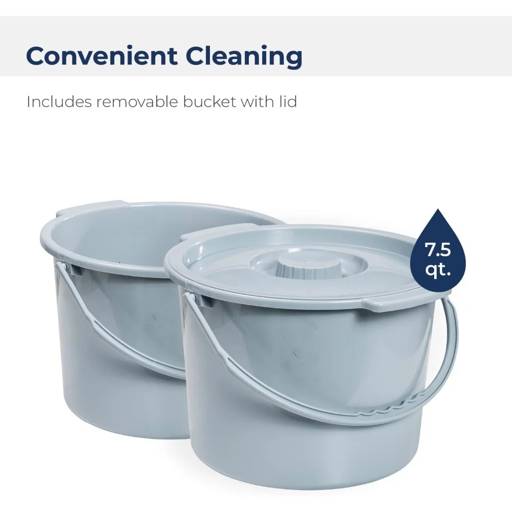 Folding Steel Bedside Commode Chair by Drive Medical, Portable Toilet with 350 lbs Capacity and 7.5 Qt. Bucket