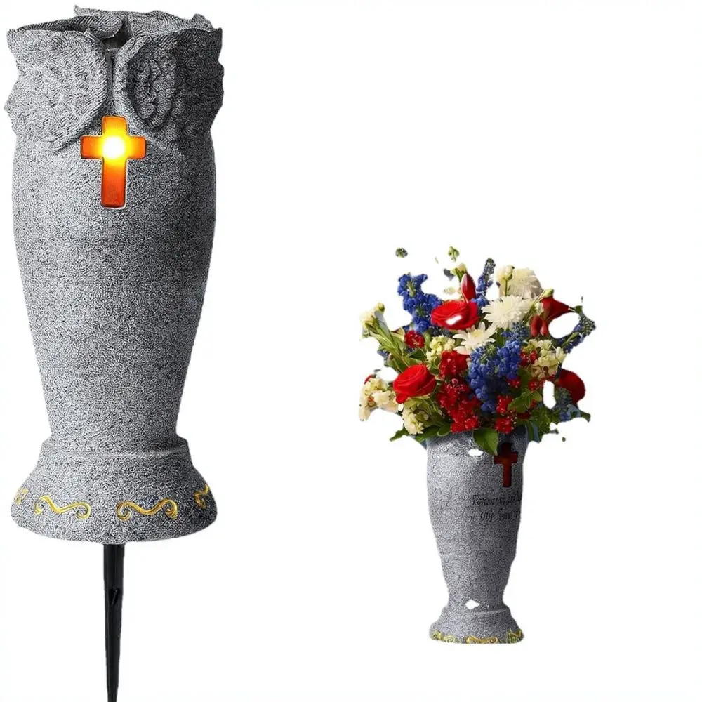 Angel Sculpture Memorial Vase Resin Flower Holder For Grave Garden Decorative Ornament For Remembrance Of Loved Ones
