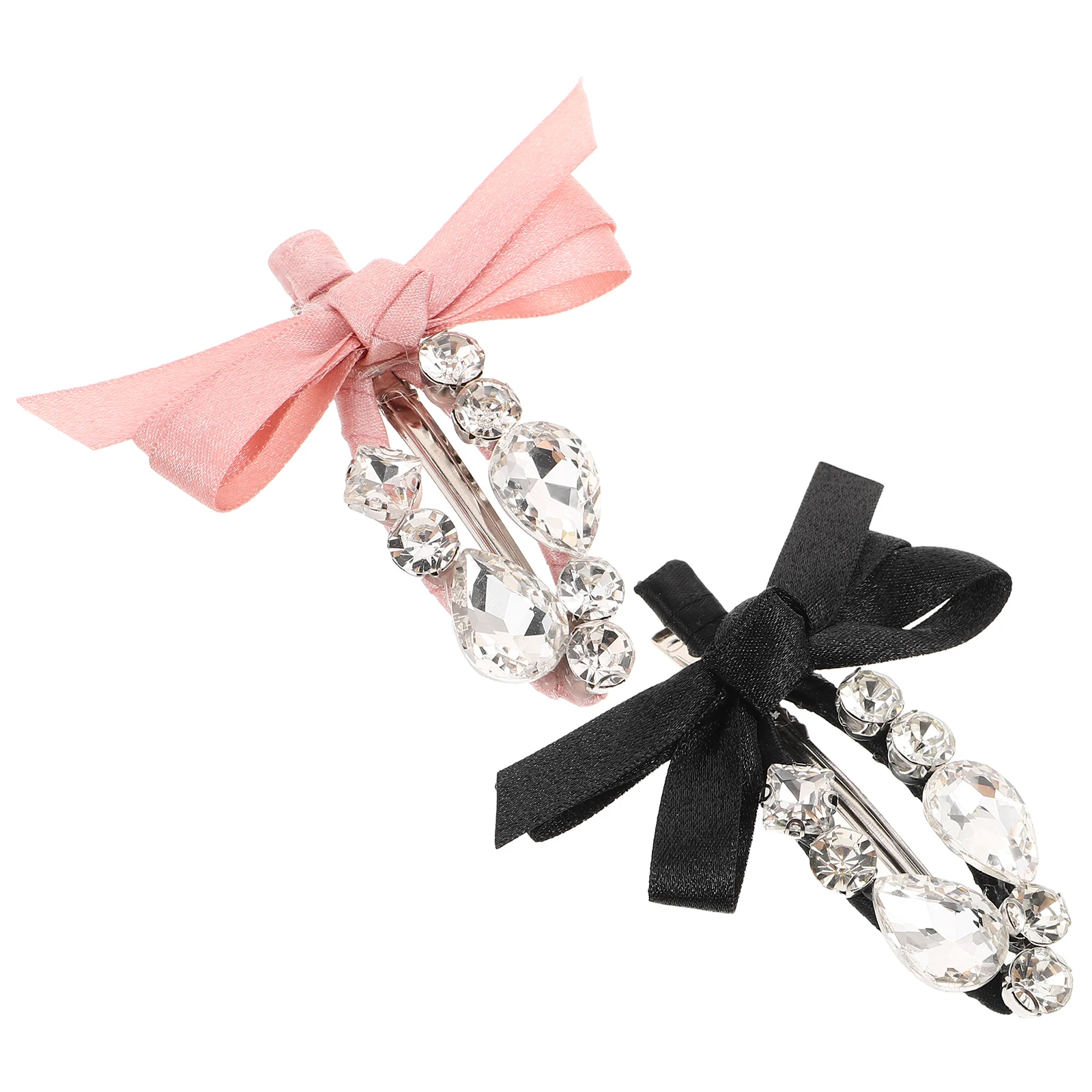 

2pcs Bowknot Rhinestone Hair Clips: Sparkling Duckbill Barrettes For Women Stylish Side Headwear Accessories For Daily Party