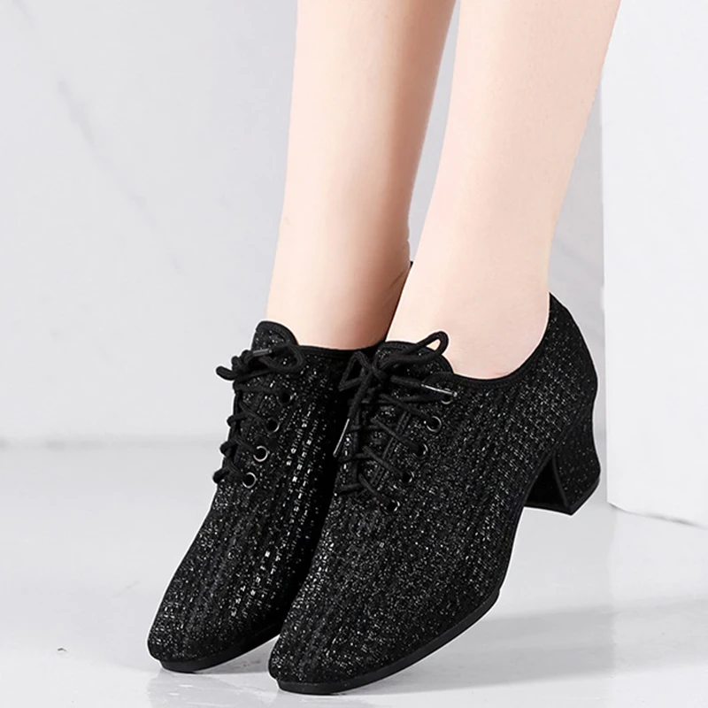 Ballroom Women Breathable Soft Bottom Latin Dance Shoes Lady Modern Tango Shoes Girl Dance Sneaker Jazz Heeled Shoes 3.5/5cm