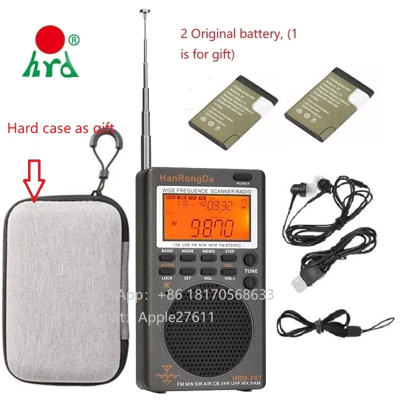 HRD-747 Mini Digital Portable SSB Shortwave Radio FM/LSB/AIR/CB/VHF/UHF Full Band NOAA Alert Digital Radio Receiver Alarm