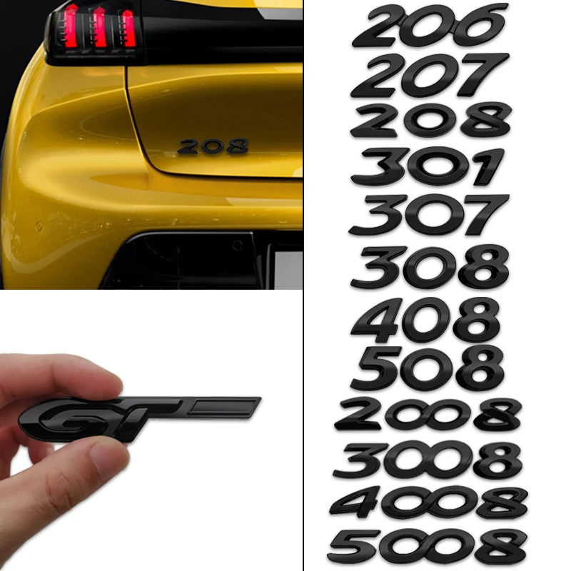 Car Styling Metal Glossy Black Car Rear Trunk Emblem Sticker For Peugeot 2008 3008 4008 5008 206 207 208 301 307 308 408 508 GT