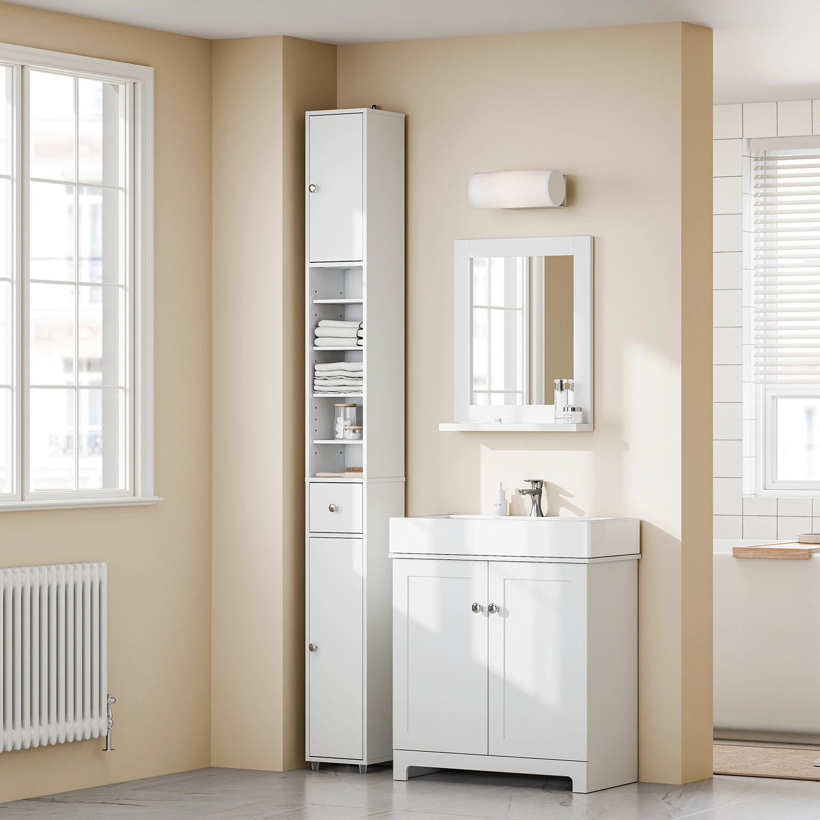 SoBuy BZR34 Mueble Columna de Baño Estrecho – Armario Auxiliar de Baño en MDF Resistente al Agua con Estantes Ajustables y Cajón 20x180x20cm