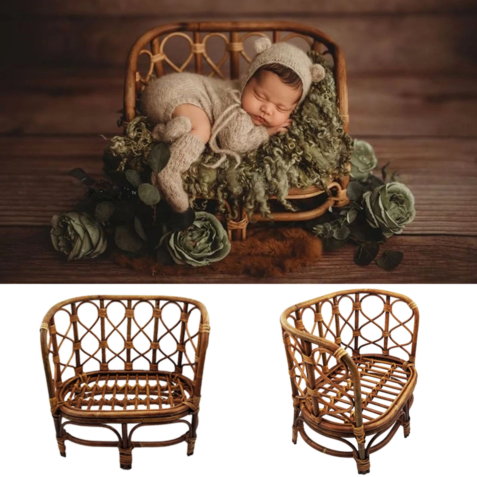 Baby Bamboo Bench Newborn Photography Props Bamboo Bed Rattan Basket Container Infant Pose Baby Shooting Studio Accessories