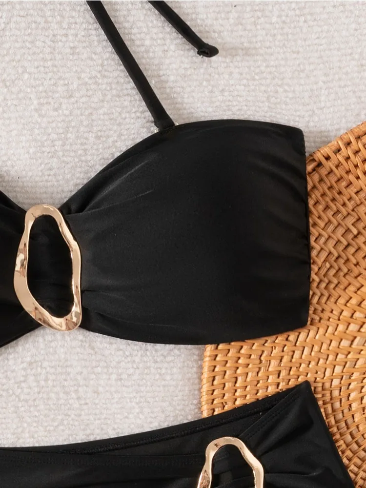 ฤดูร้อนแหวนโลหะ Halter ชุดว่ายน้ําหญิงบิกินี่ผู้หญิงชุดว่ายน้ําบิกินี่สองชิ้นชุด Bather ชุดว่ายน้ําว่ายน้ํา 2025