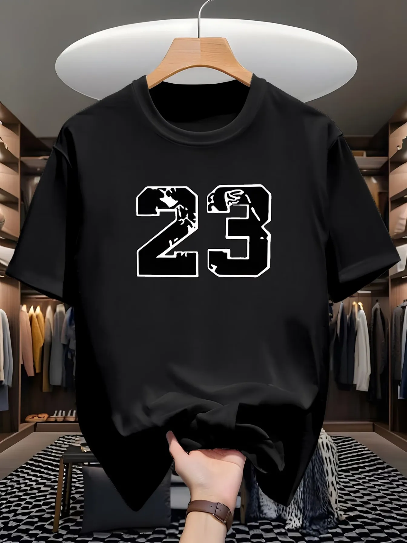 New Basketball Style T Shirt with Number 23 Print, Men's Breathable Black and White Sports Style T Shirt