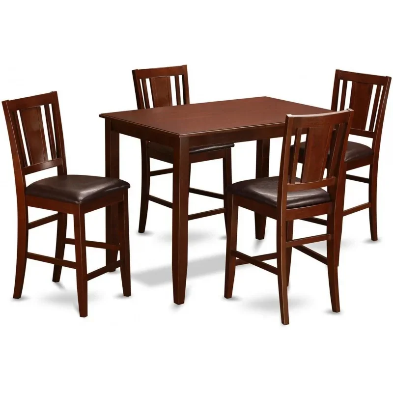 

BUCK5-MAH-LC 5 Piece Counter Height Dining Table Set Includes a Rectangle Kitchen Table and 4 Faux Leather Dining Room Chairs, 3