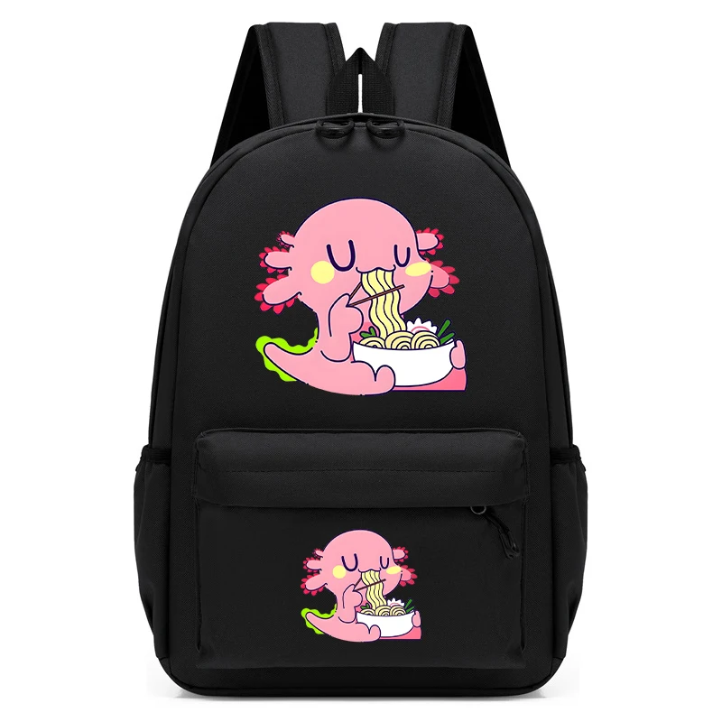 Sac à dos drôle Axolotl pour enfants, sac d'école mignon, sac à dos pour enfants, garçons, filles, écoliers de la maternelle, manger des nouilles Ramen