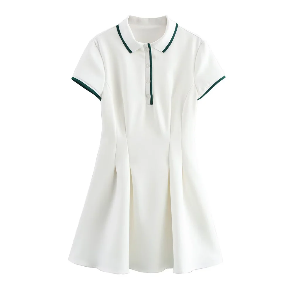 BM&MD&ZA Robes polo à manches courtes pour femme en col contrasté blanc et ivoire pour un style preppy et décontracté