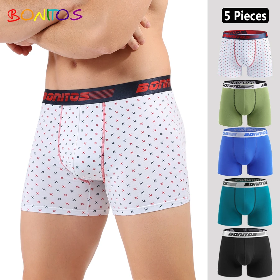 

5 шт., хлопковые мужские трусы BONITOS, мужские трусы-боксеры с эластичным поясом и надписью, боксеры с принтом, нижнее белье, мужские шорты