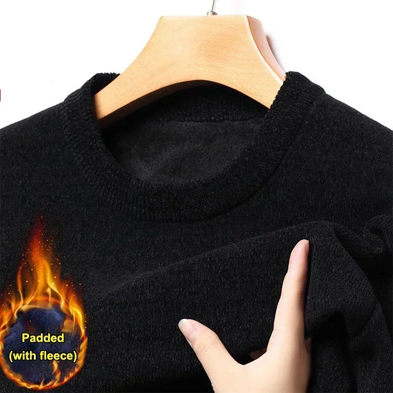 Men's Autumn Winter Round Neck Green Sweater Slim Fit Casual Knitted Top Thickened Winter Knitwear Male Outwear Solid 3XL 4XL