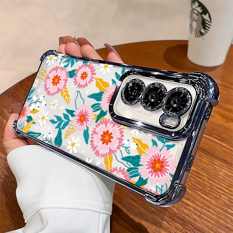 Pattern Flowers Phone Case For Motorola Edge 50 60 70 Fusion Moto G40 G24 G06 G77 G60 Fashion Plating Shockproof TPU Cover view 6