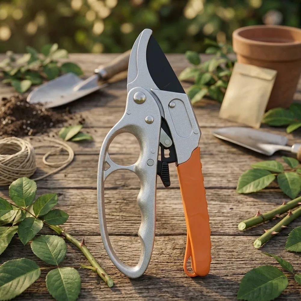 Pruning Shears Designed with Aluminum Construction and Manganese Steel Blade Material for Long Term Garden Use