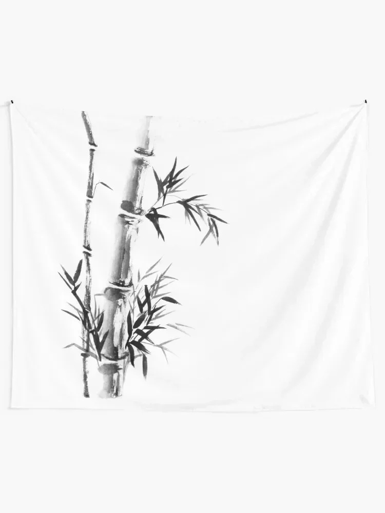 Bamboo stalk with leaves Sumi-e rice paper Zen painting artwork art print Tapestry Bathroom Decor Room Decor Aesthetic Tapestry