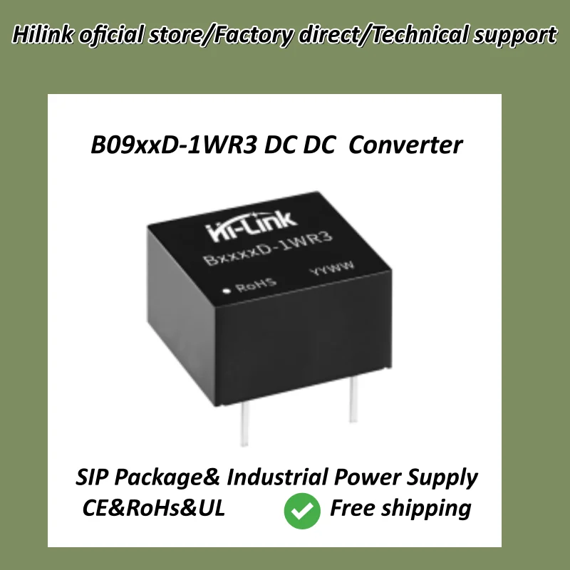 Hi-Link B09xxD-1WR3 1W Isolated DC DC Power Module 9V Input Dual Output 1500VDC High Isolation SIP Package Low Ripple Industrial