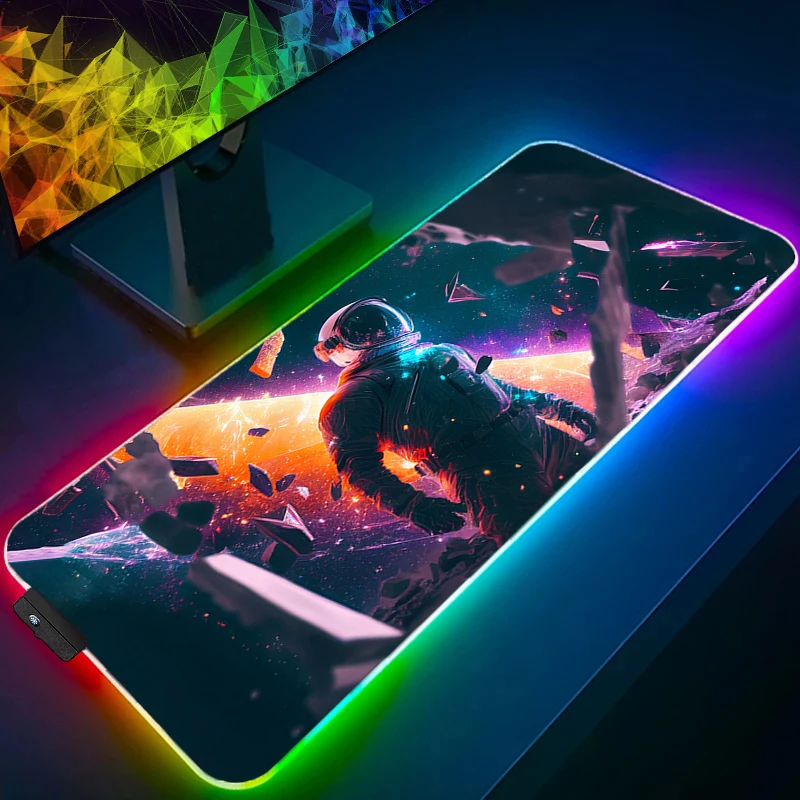 Mouse Pad Anime Gamer RGB Computer Astronaut Mousepad Gaming Accessories Tablet Varmilo Keyboard Pad LED Space Galaxy Desk Mat