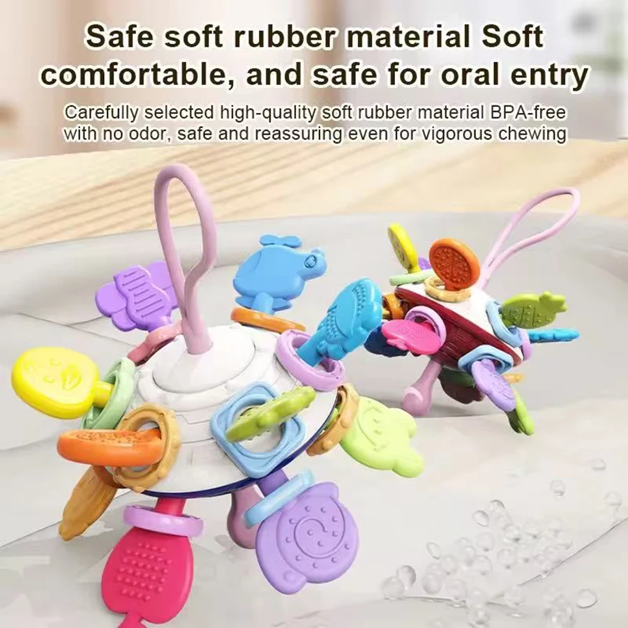 Hochet sensoriel Montessori pour bébé de 0 à 12 mois, jouets de dentition, développement de l'activité de préhension, jouets en Silicone, cadeau d'anniversaire et de noël, 1 pièce