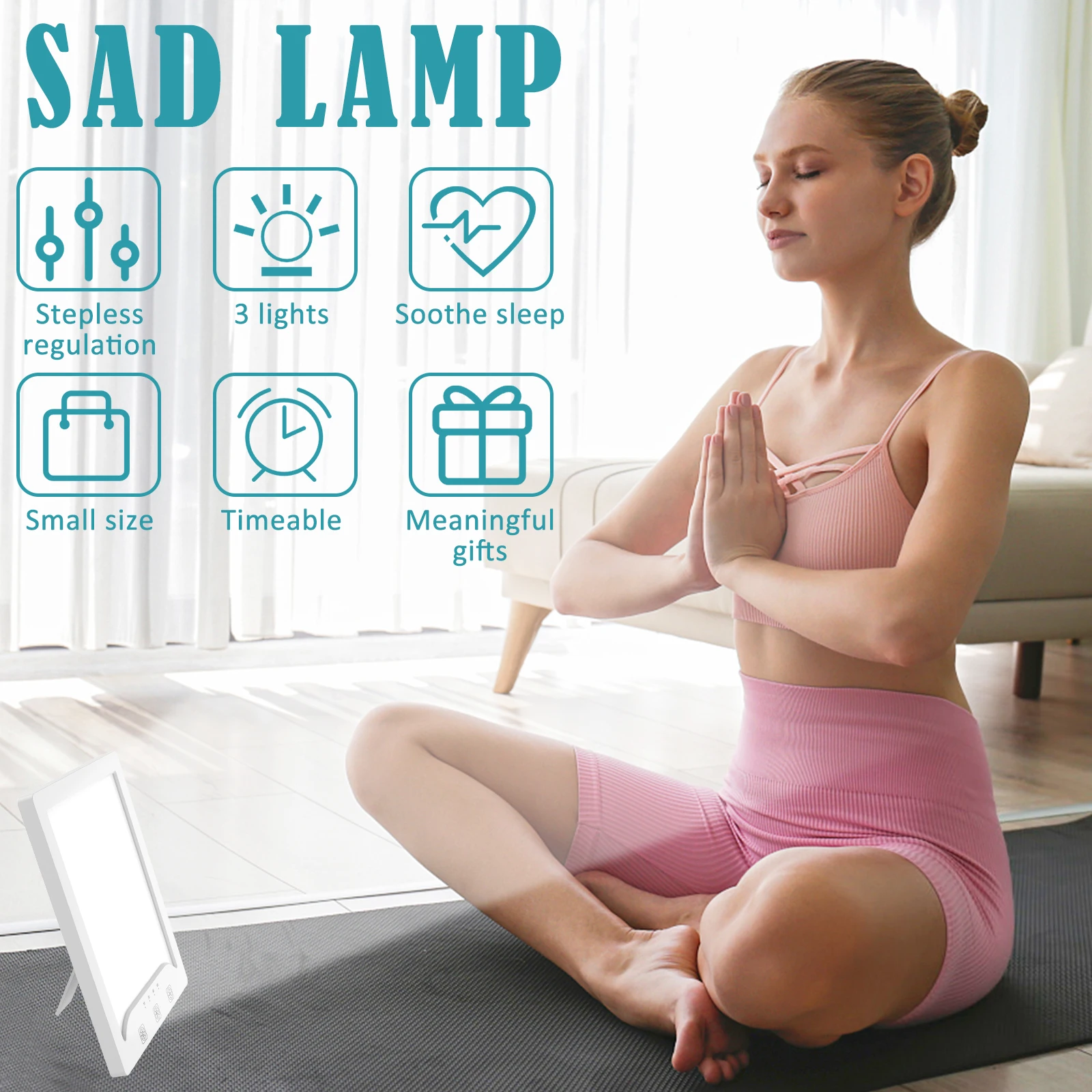 Light Therapy Lamp SAD Lamp 3000-6500K Square Sunlight Lamp with 3 Color Temperature 10 Brightness Levels 4 Timer Setting