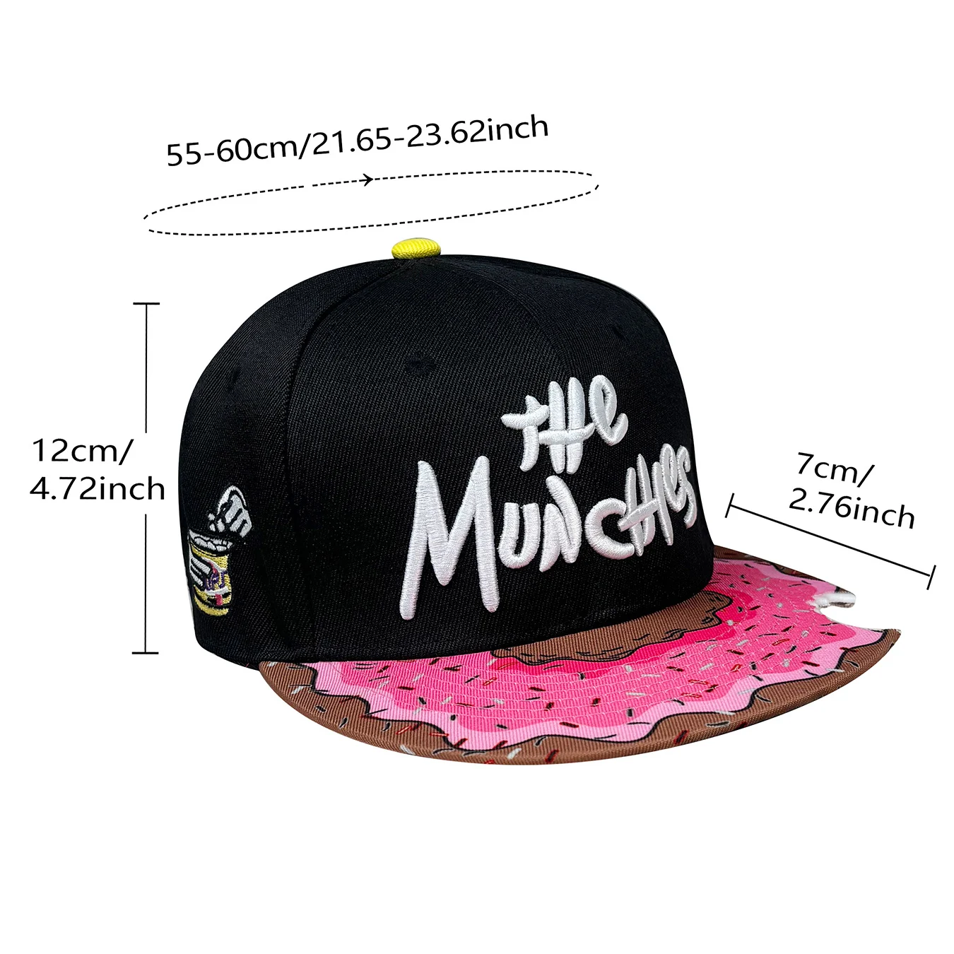 The Munchies Baseball Cap, Unisex Street Style Embroidery, Adjustable Casual Style, Suitable for Sun Protection, Hip-Hop Style Flat-Brimmed Hat, Suitable for All Seasons Outdoor Travel Street Cool Fashion