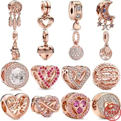 2024 Hot Sale 925 Sterling Silver Moon Dream Catcher Heart Rose Gold Charms Beads Fit Original Pendant Bracelet DIY Jewelry Gift