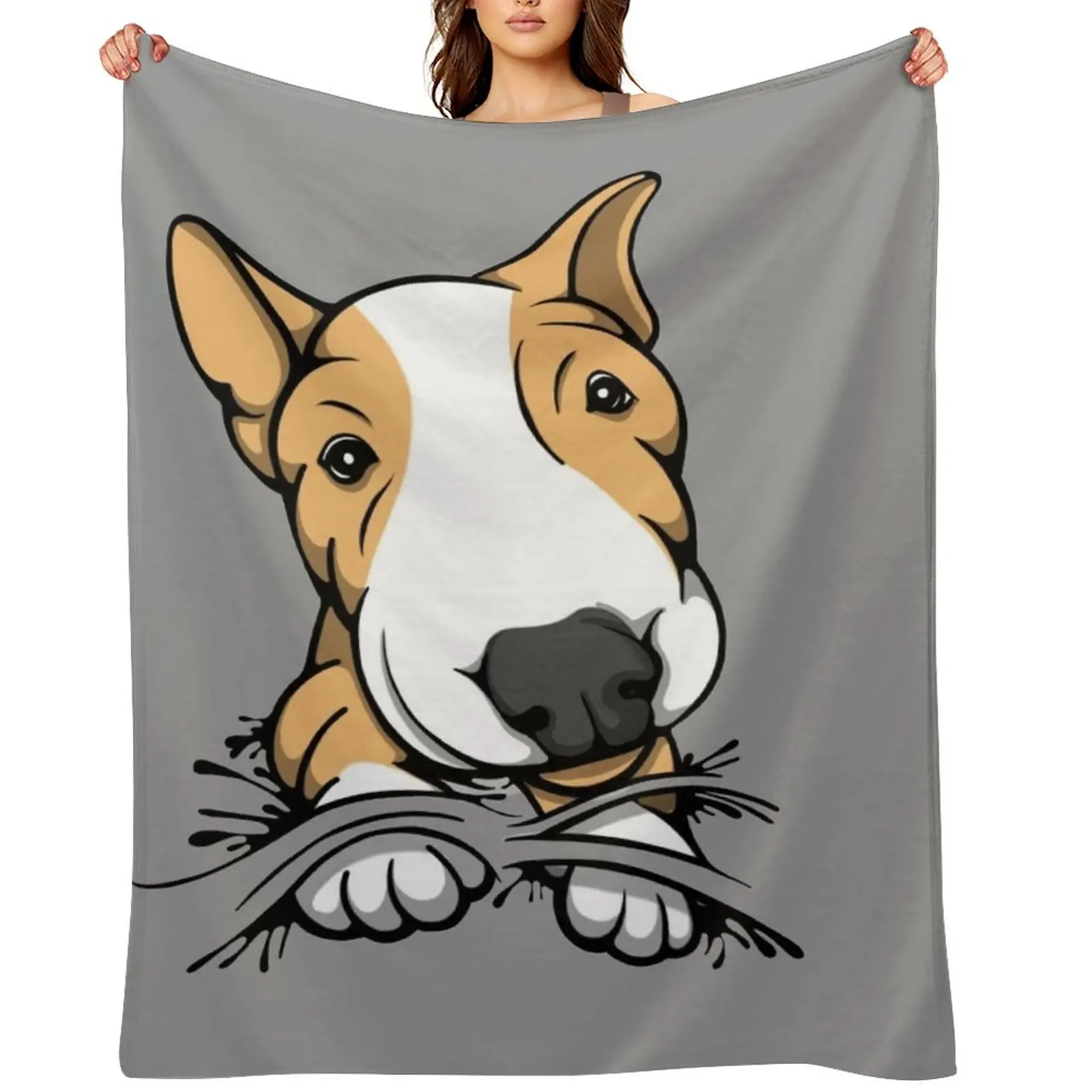 

Cute Puppy Bull Terrier Tan and White Throw Blanket Thins Summer Beddings Flannel Fabric warm for winter Blankets