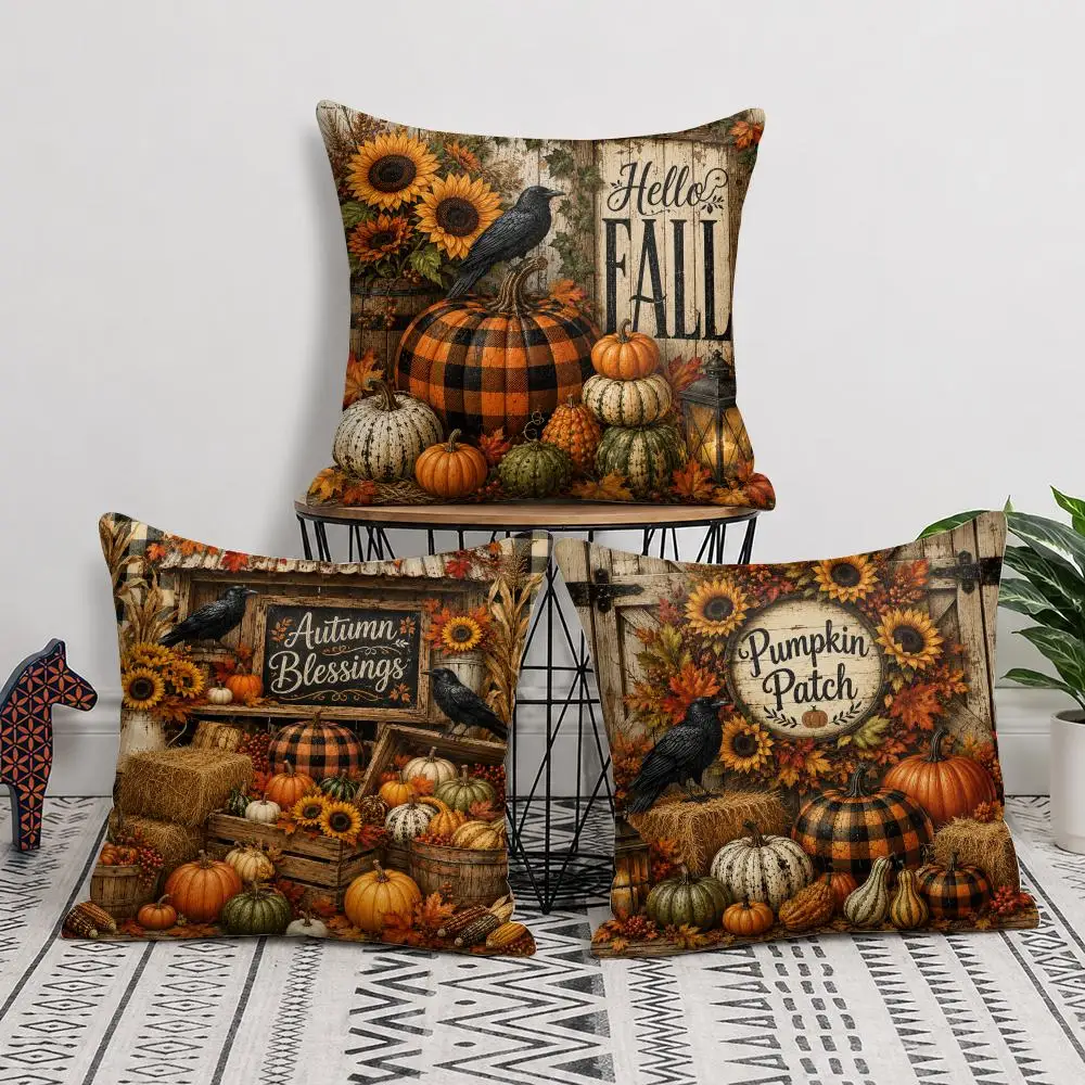 Country Autumn Harvest Cushion Cover Soft Short Plush Pillow Cover Smooth Cozy Texture Cushion Case Home Decor