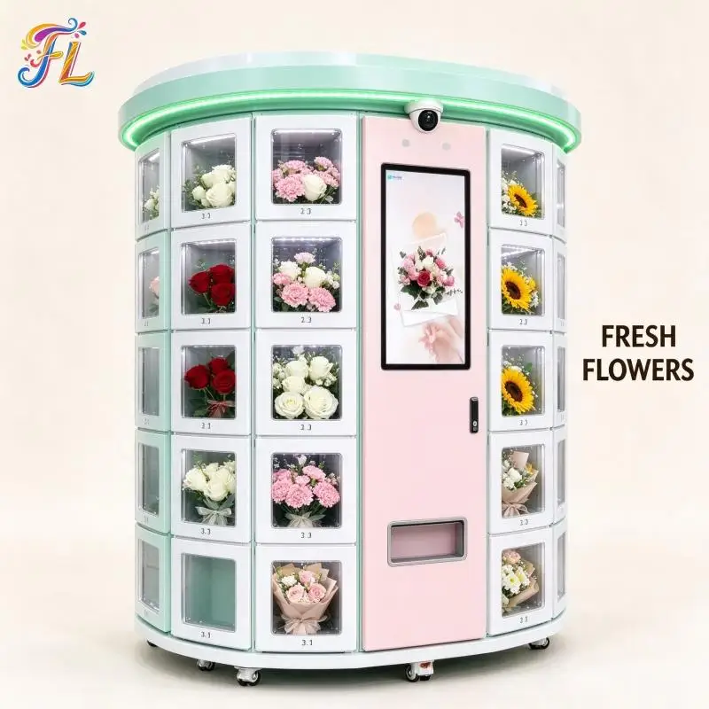Flower Vending Machine 24 Hour Unmanned Flower Vendor Machine Tempered Anti Fog Glass For Clear Flower View