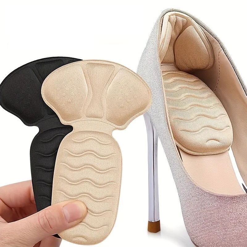 2-in-1 gewellte Fersengriffpolster |   Anti-Blister-T-förmige halbgroße Einlagen, rutschfeste Fersenpolster für High Heels und lockere Schuhe